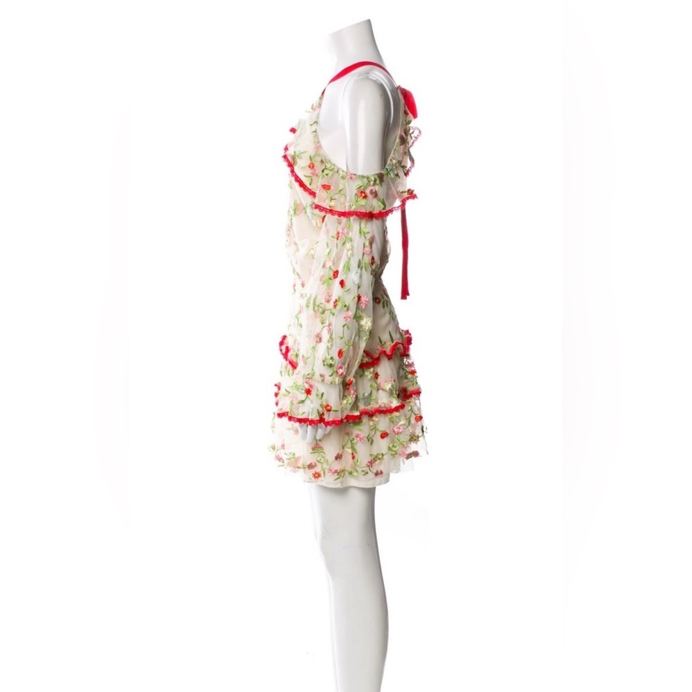 Alexis Floral Off Shoulder Mini Dress Ruffle Red Cream Small - Picture 4 of 11